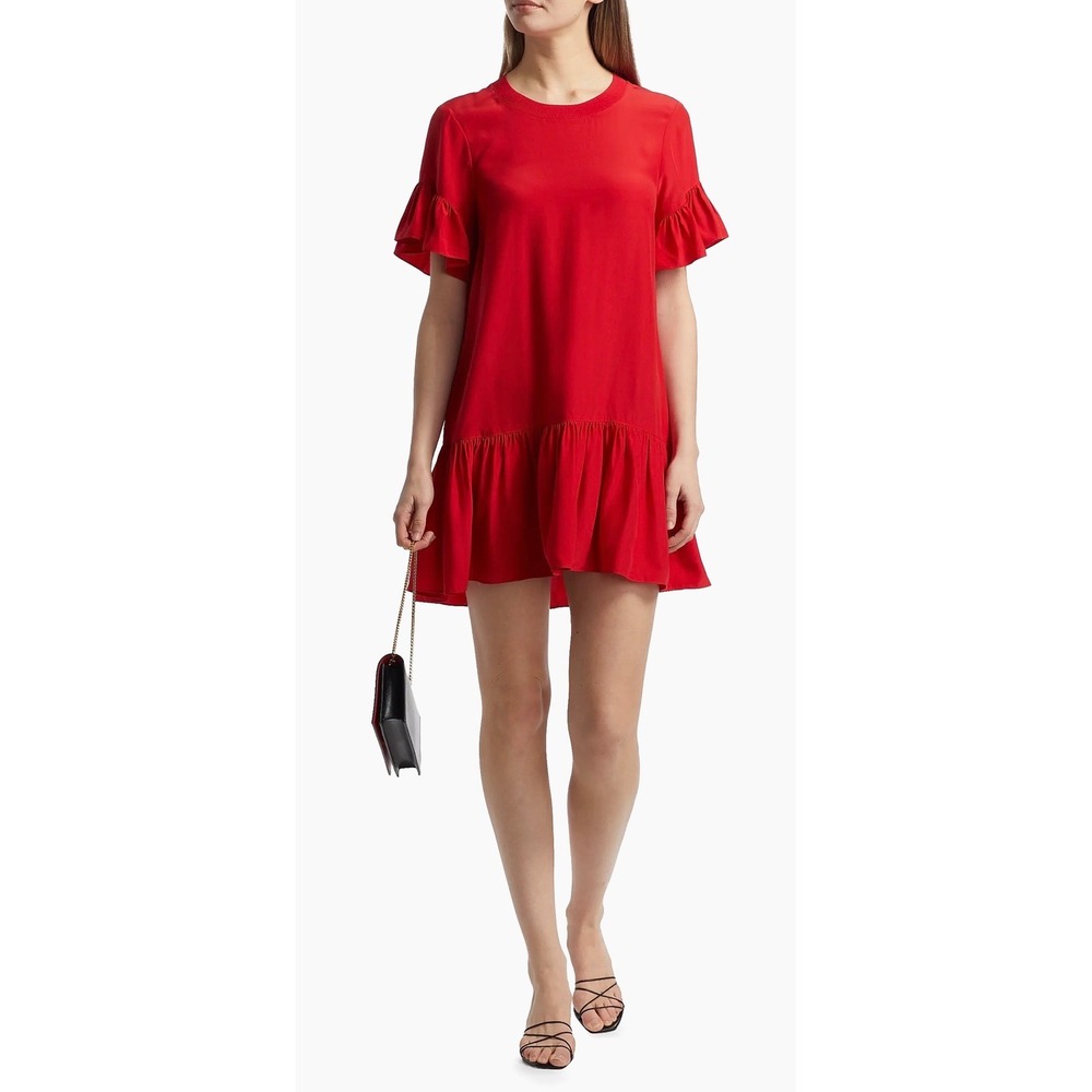 Cinq a Sept Leilah Silk Ruffle Sleeve Mini Dress Red Sapphire ZD31641468Z size S